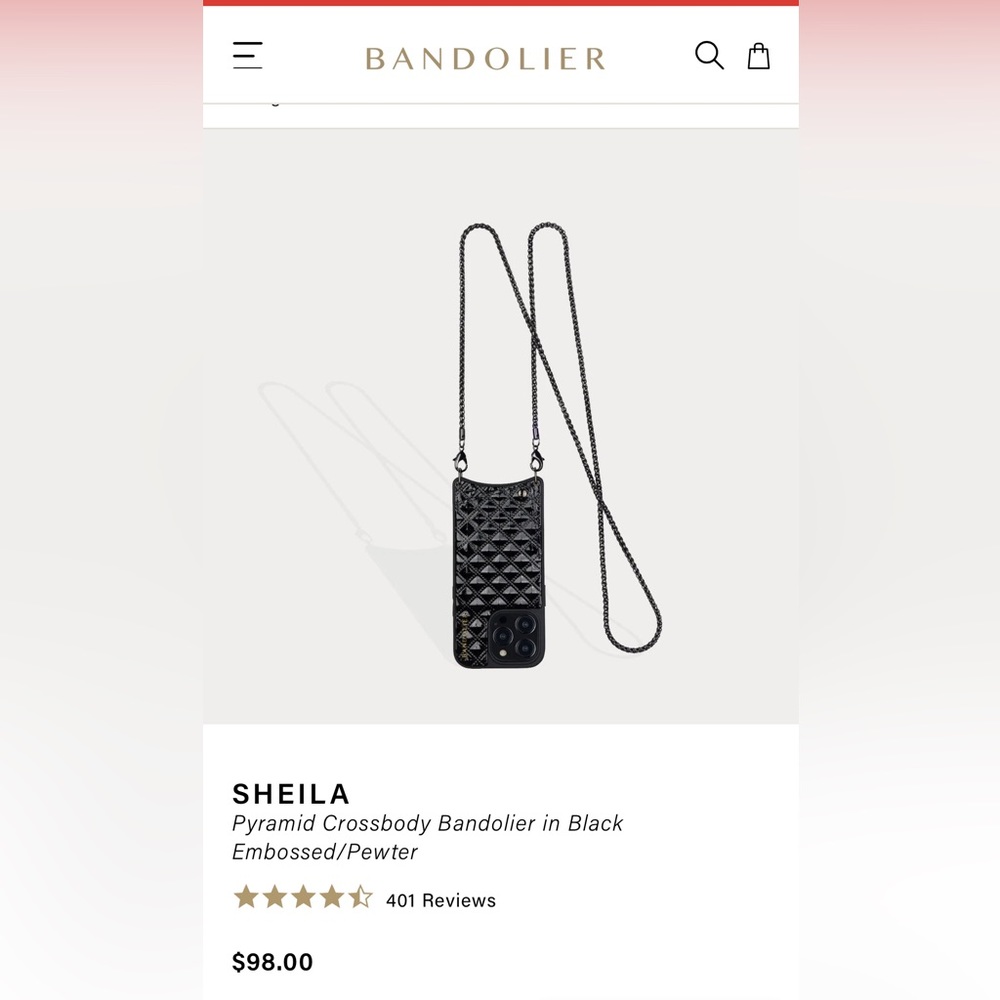 New Bandolier IPhone 12 Mini Case with chain. Black.